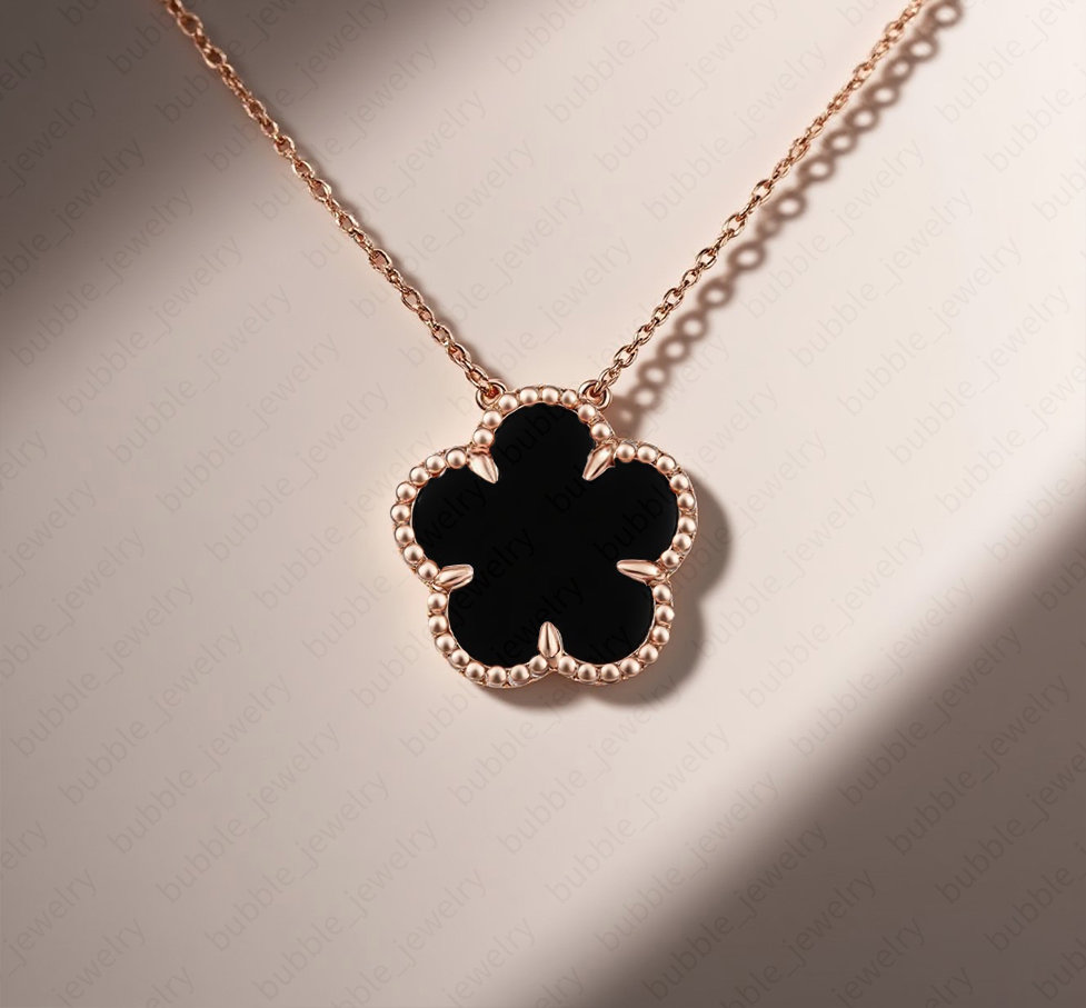 er Clover Necklace Rose Gold Flower Pendant Grey Mother of Pearl Necklace Diamond Accent Gift for Women Z250910