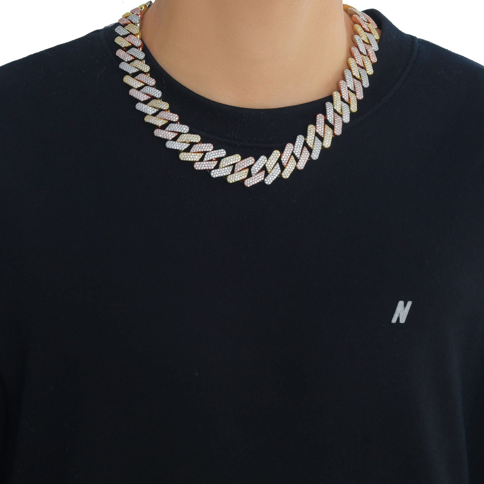 Luxury Jewelry Hip Hop Necklace 20MM Diamond Shape Tri Color Rose Gold Miami Bar Cuban Link Men Iced Out VVS Moissanite Pass the diamond tester