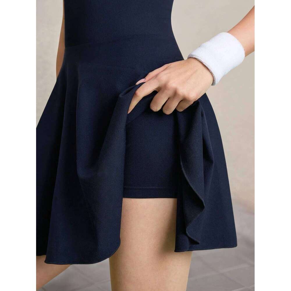 Hanging Neck Contrast Lapel One Piece Dress Yoga Tank Top t Pad Polo Collar Tennis skirts Sports Gym Suit