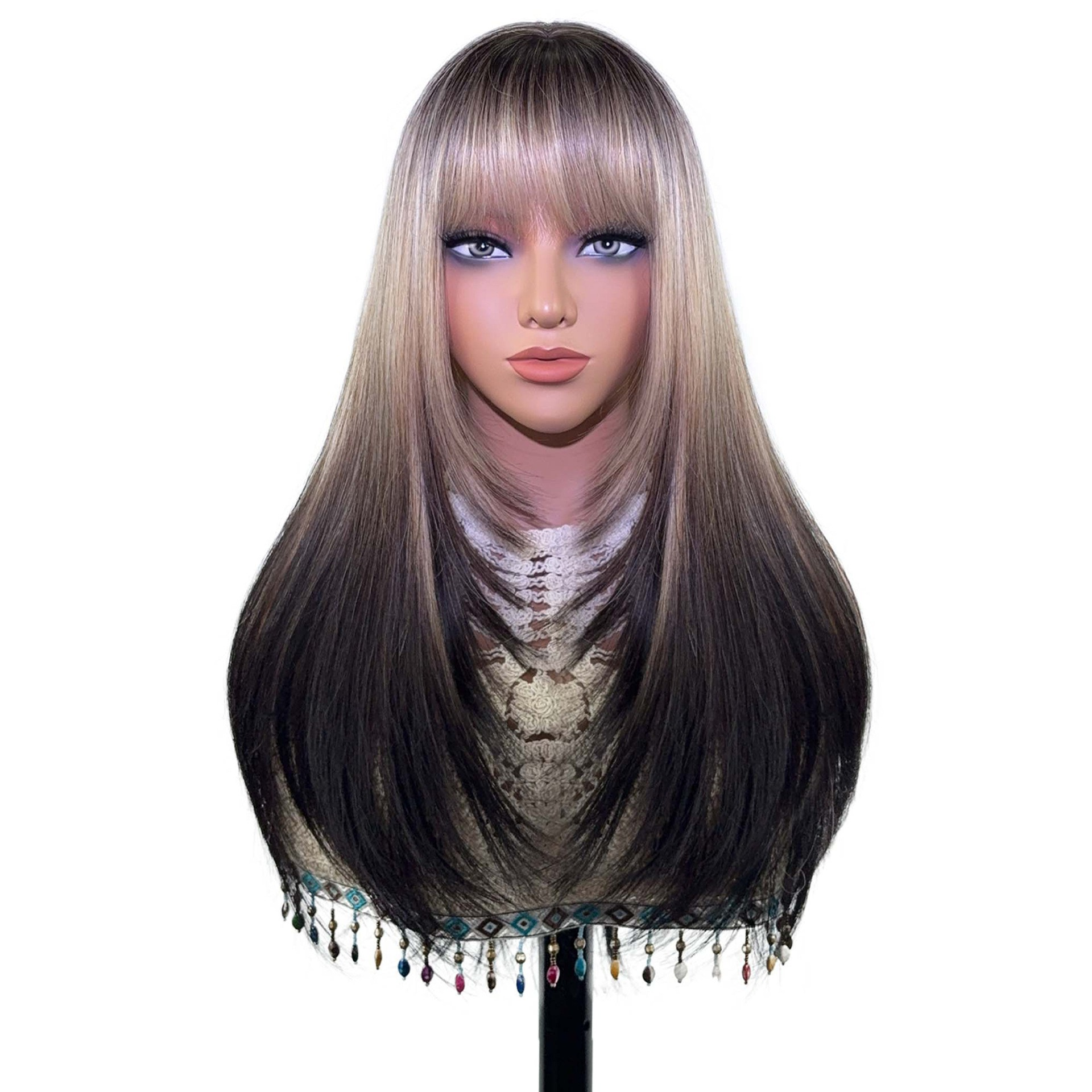 European and American fashion natural style lady's dyed hair high-temperature synthetic hair wig with long straight and wavy hair wig headpiece