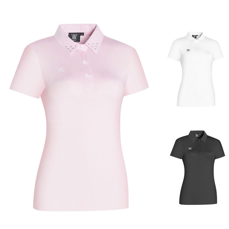 Summer New Product Women's Golf Outdoor Quick drying Sports Shirt Comfortable Elastic Short sleeved T-shirt Versatile Slim fit POLO Shirt Ladies Pink Top