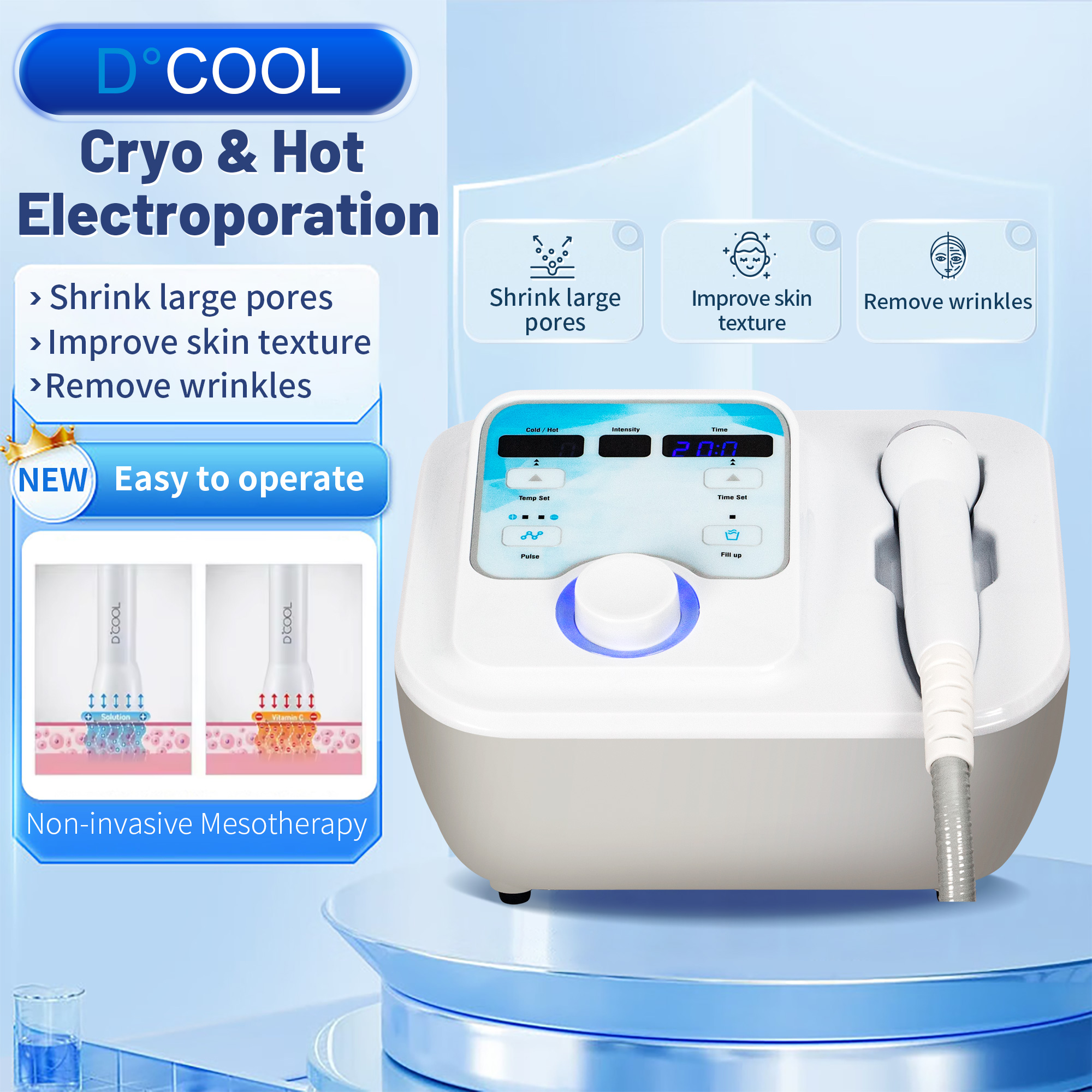 New Hot and Cold Hammer Cryo therapy Beauty Machine Dcool RF Face Lifting Skin Rejuvenation EMS Electropration Facial Machine