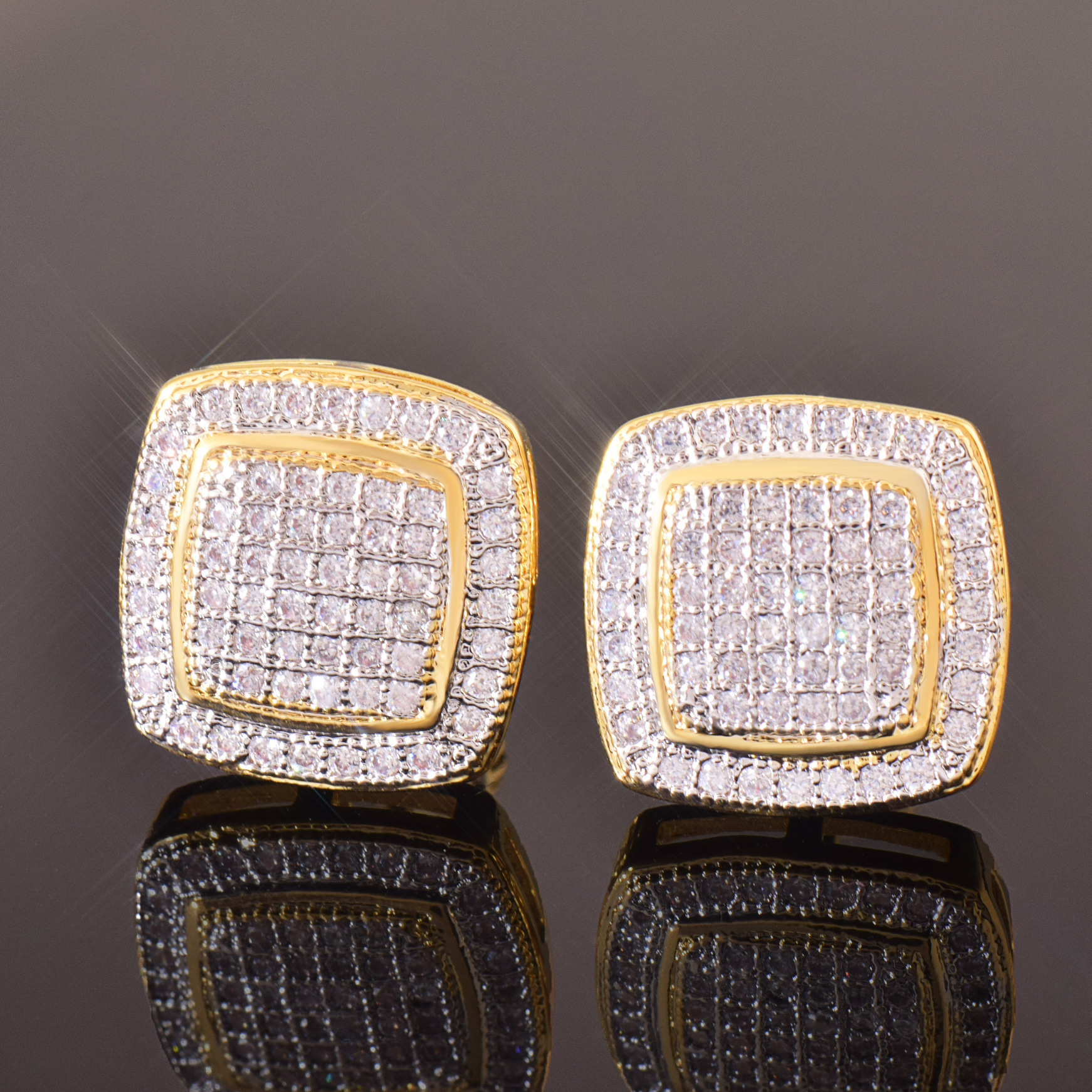 Luxury Jewelry New Hip Hop Double Layer Square Earrings 925 Sterling Full Diamond Bling Bling Pass the diamond tester