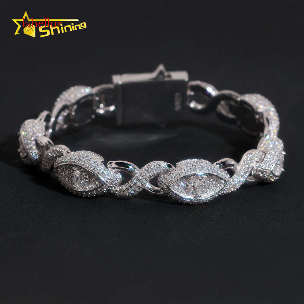 Real Sterling Sier Gold Plated Hip Hop VVS Lab Dia Moissanite Infinity Cat Eye Cuban Link Chain Bracelet
