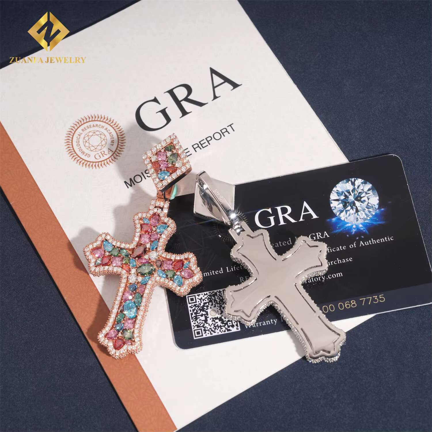 Hip Hop Custom New Jewelry Charm Pendant Iced Out 925 Silver Colorful VVS Moissanite Diamond Solid Back Cross Pendant Men Women