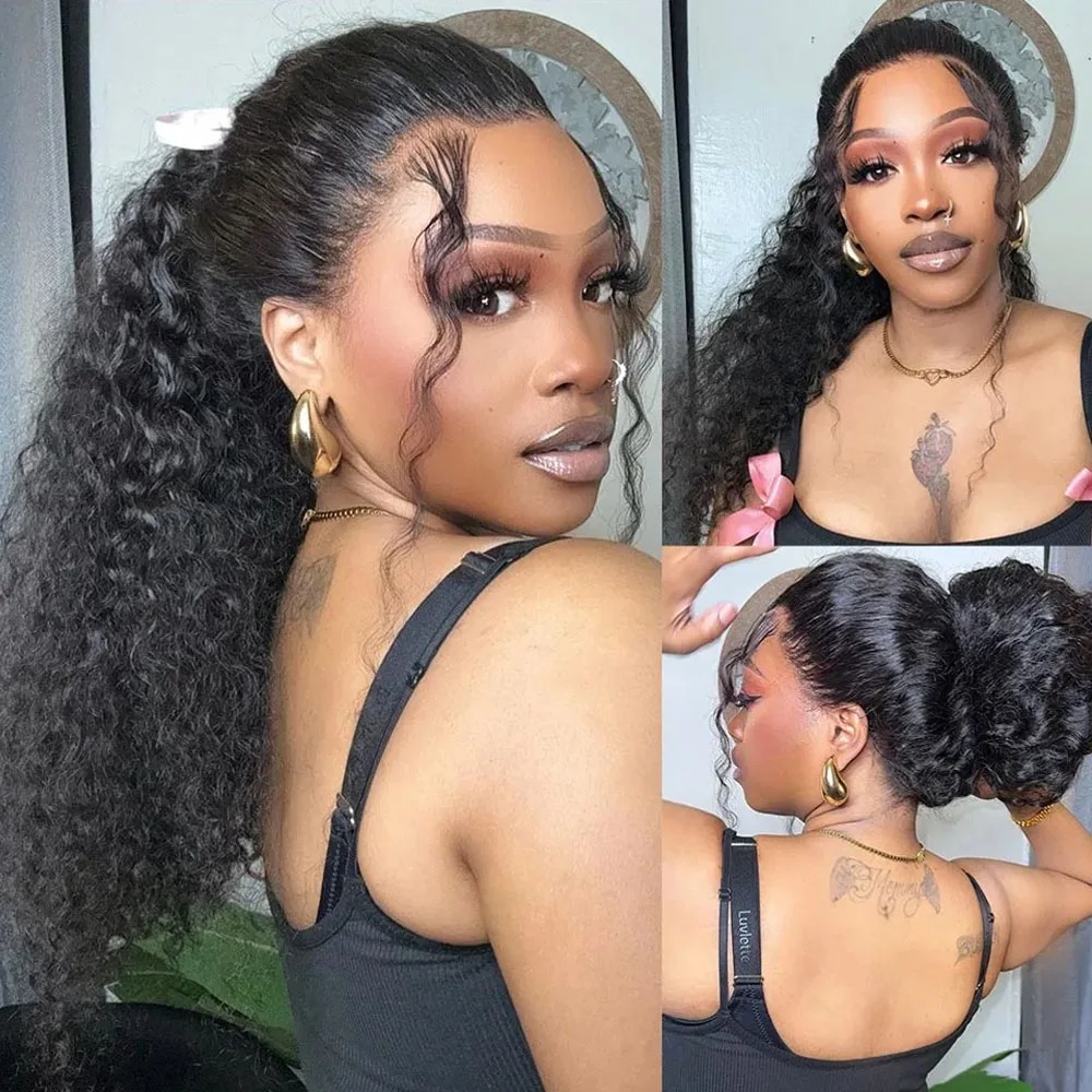 250 Density 13x4 Hd Lace Frontal Wigs Brazilian 32 36 Inch Deep Wave 360 Curly Human Hair Wigs For Black Women Preplucked Synthetic Wig