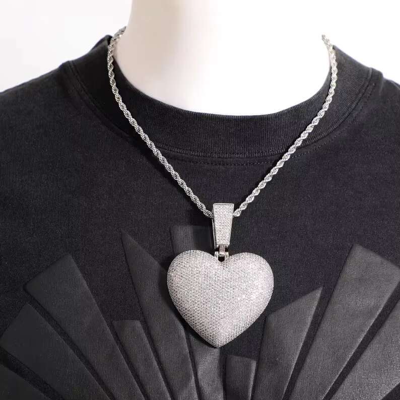 Bling Hip Hop Jewelry Micro Setting Handmade S925 Custom Moissanite Diamond Rapper Pendant Iced Out Big Heart Necklace Pendant