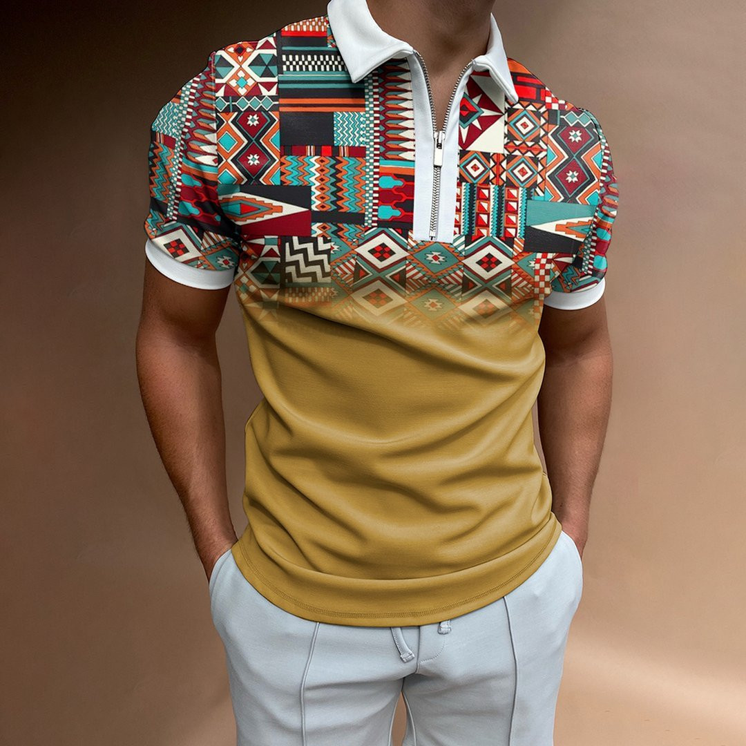 Fashionable men's POLO shirt fashionable T-shirt golf short-sleeved shirt POLO shirt with zipper check men's T-shirt top