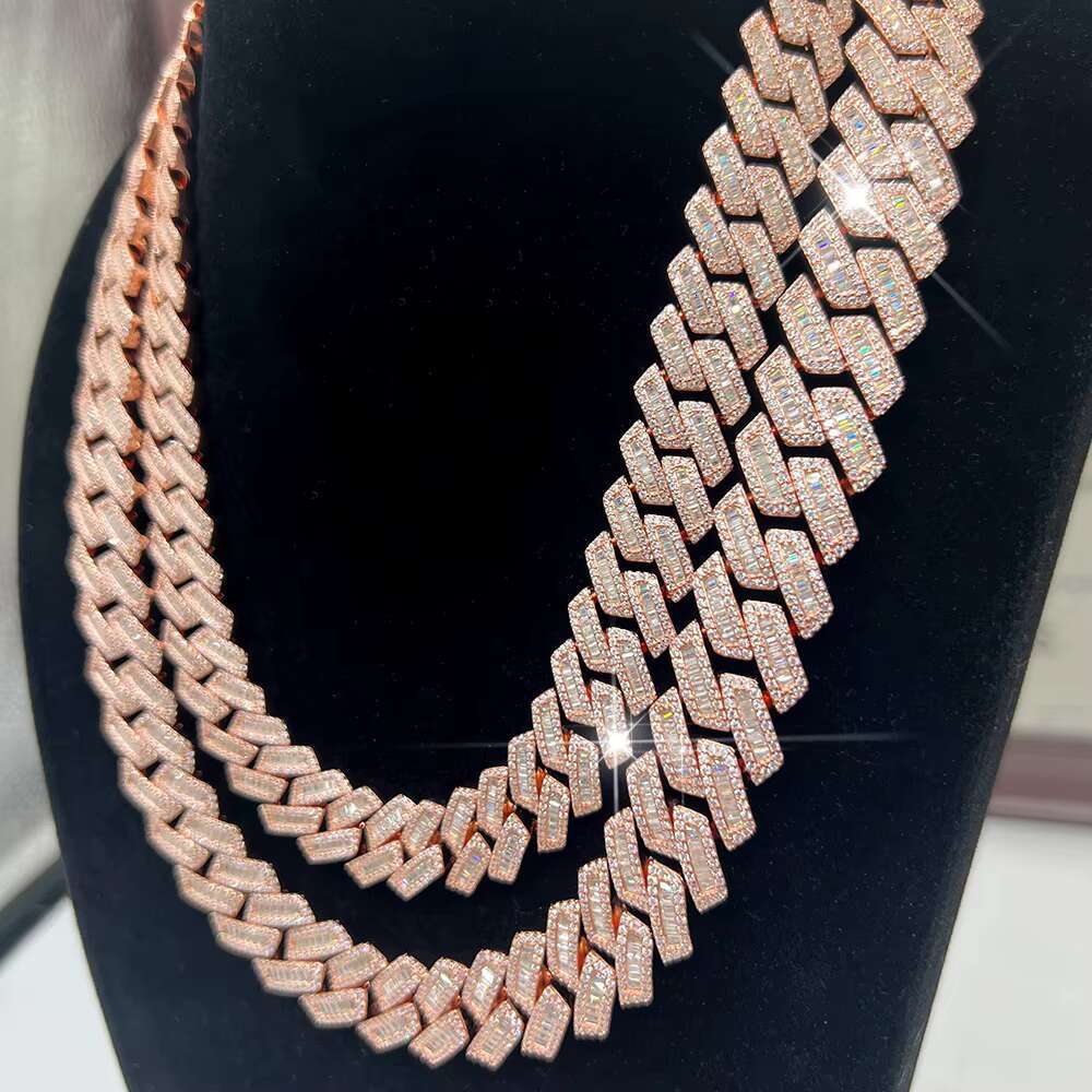 15mm Baguette Moissanite Cuban Iced Out 925 Silver Hiphop Men VVS Diamond Moissanite Cuban Link Chain