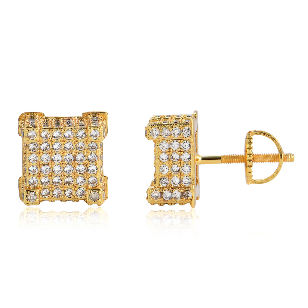 Luxury Jewelry Fashion Hip Hop Men's Square Screw Back Iced Out Bling Bling Unique Trendy Premium Earrings Pass the diamond tester