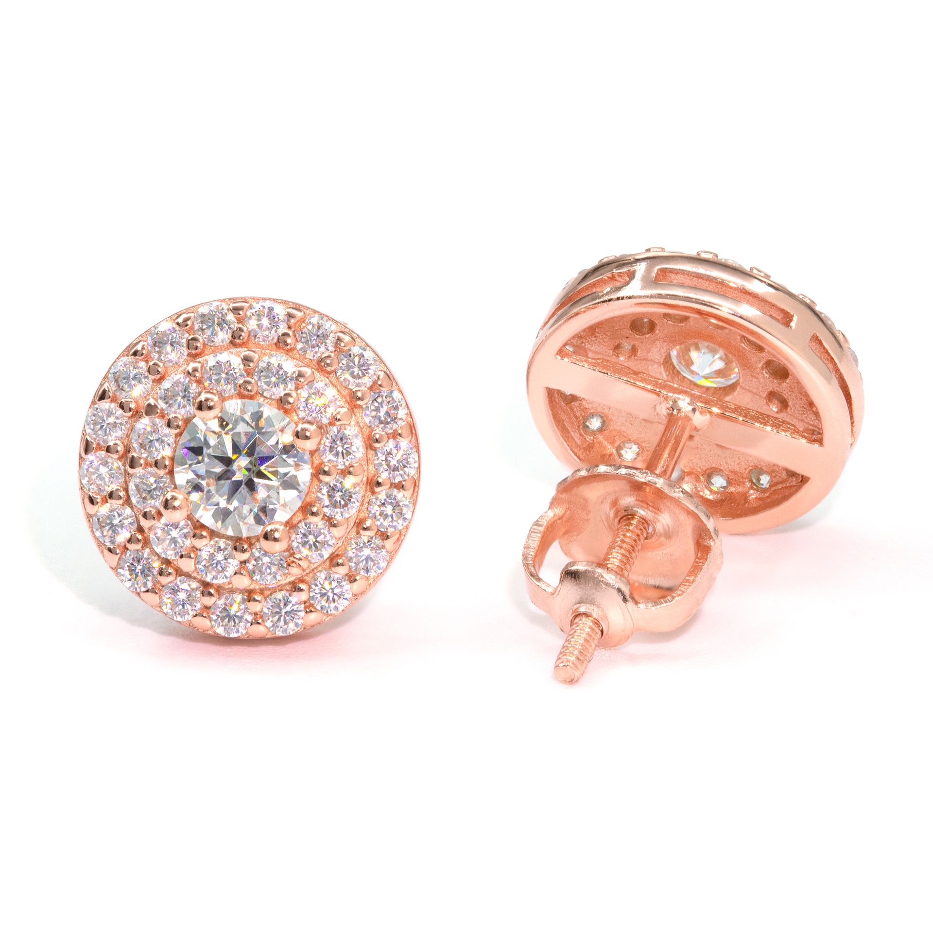 925 Sterling Silver Sparkling Luxury Round Moissanite Diamond Halo Stud Earrings