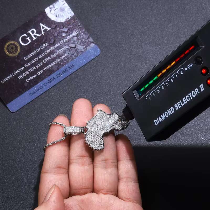 Africa Map Pendant Moissanite Necklace Hip Hop Style 925 Silver 18K Gold Plated Gift Jewelry Moissanite Necklace Collection