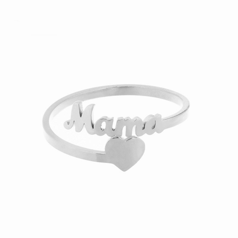 10PCS Heart Shaped Word Mama Ring Stainless Steel Love Mom Mum Letter Shaped Adjustable Open Rings for Women Ladies Mother Mommy