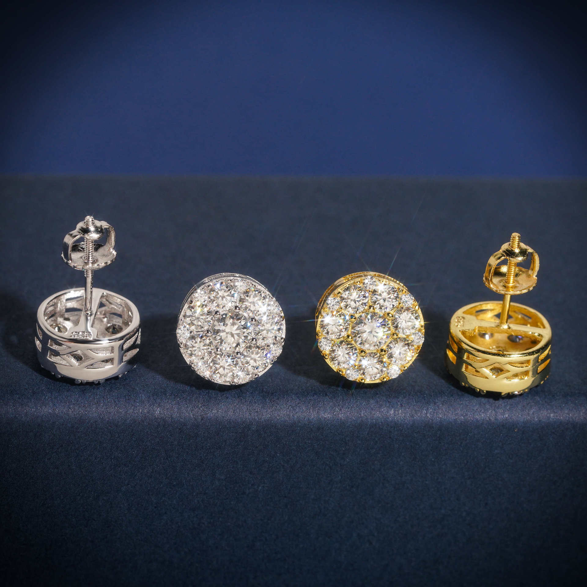 Hip Hop New Design Iced Out Stud 11mm Width 925 Silver Gold Plated Moissanite Earring