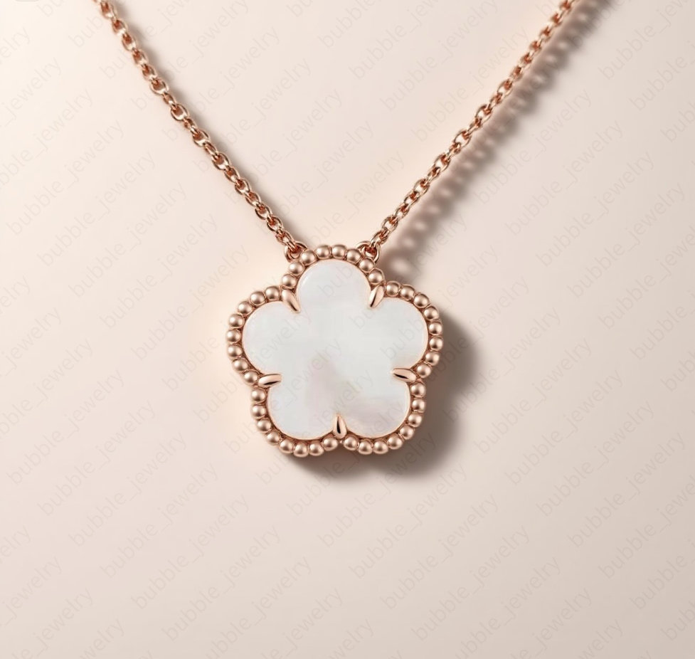 er Clover Necklace Rose Gold Flower Pendant Grey Mother of Pearl Necklace Diamond Accent Gift for Women Z250910