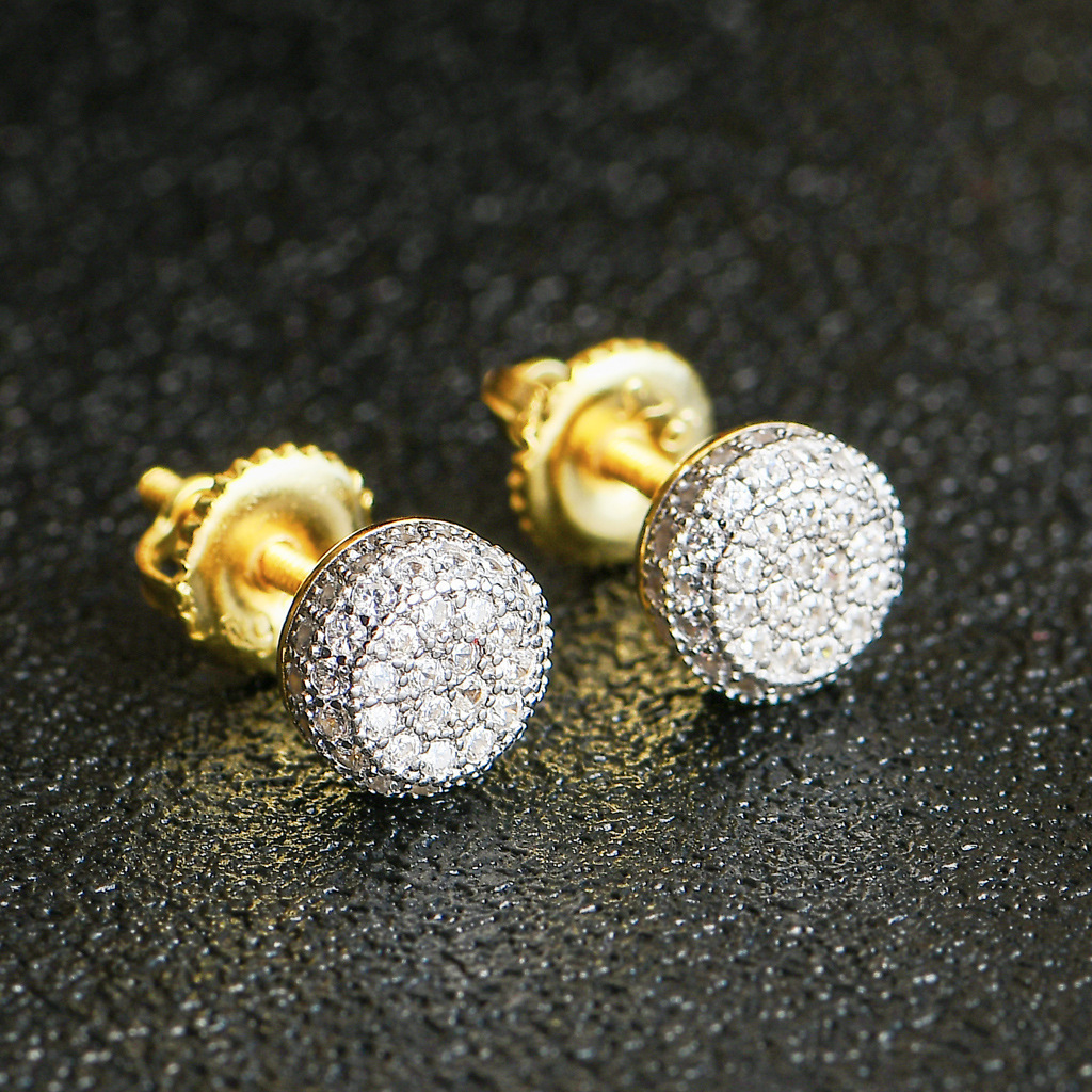 Luxury Jewelry S925 Sterling Silver Premium Men's Round 3D Iced Out Screw Back Bling Bling Earrings Pass the diamond tester