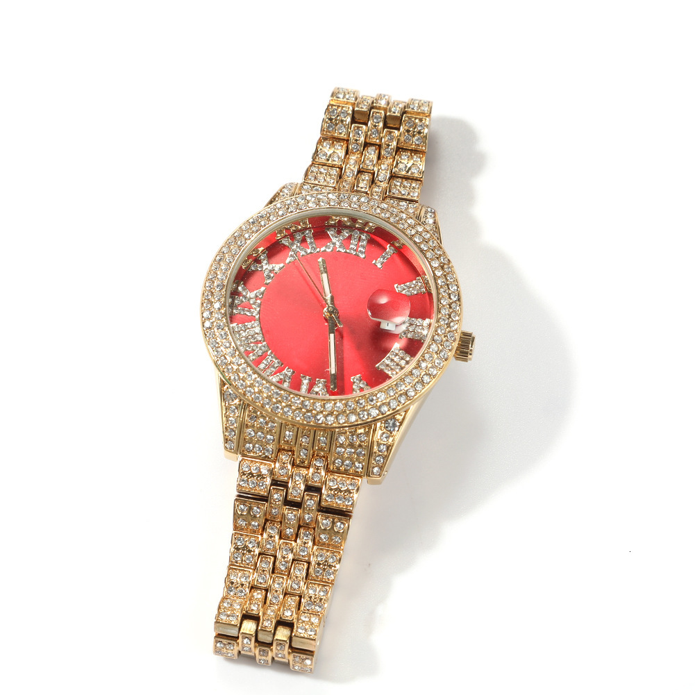 Luxury Jewelry VVS Moissanite High Quality New Fashion Couple Watch Hip Hop Bling Bling Pink Round Big Dial Waterproof Men's Mechanical Watch Pas