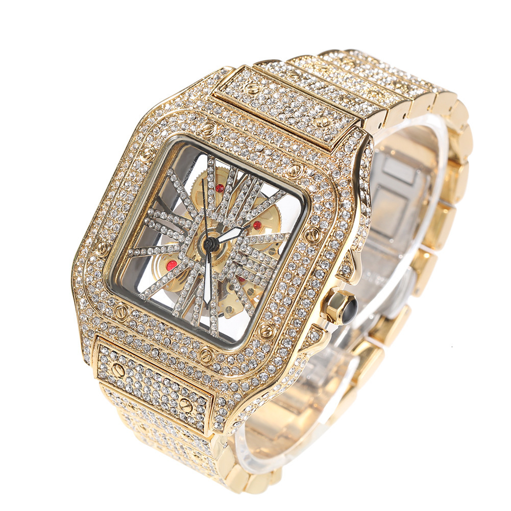Luxury Jewelry VVS Moissanite Premium Men Hip Hop All Over Diamonds Hollow Skeleton Mechanical Watch Fashion New Designer Pass the diamond tester