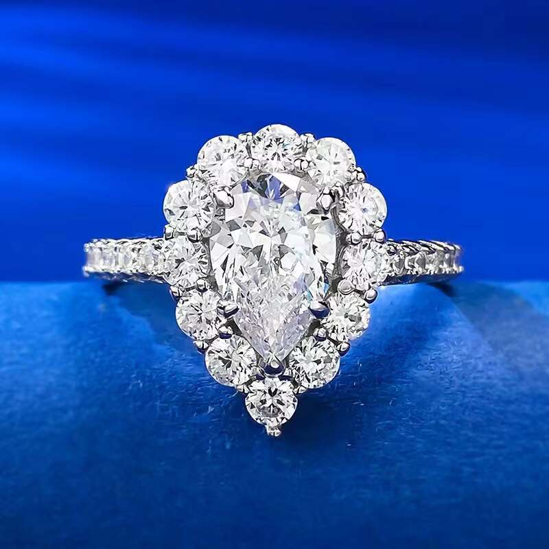 High Quality 925 Sterling Silver Womens Wedding Rings 6*9mm D Color Pear Cut Moissanite Diamond Halo Design Luxury Rings