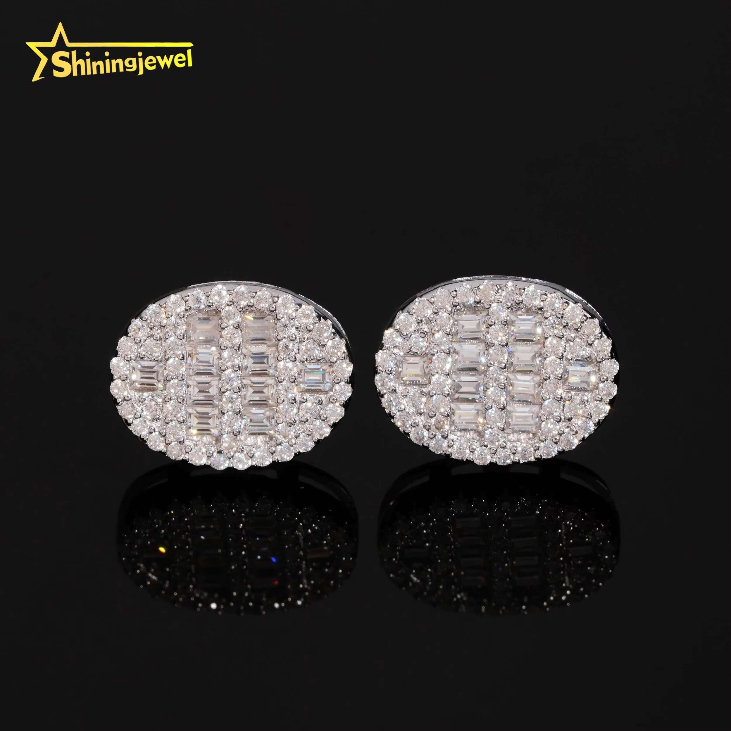 Baguette Cut Iced Out Moissanite Earrings 925 Sterling Silver Hip Hop Ear Rings with Diamonds for Men Women Stud Earrings