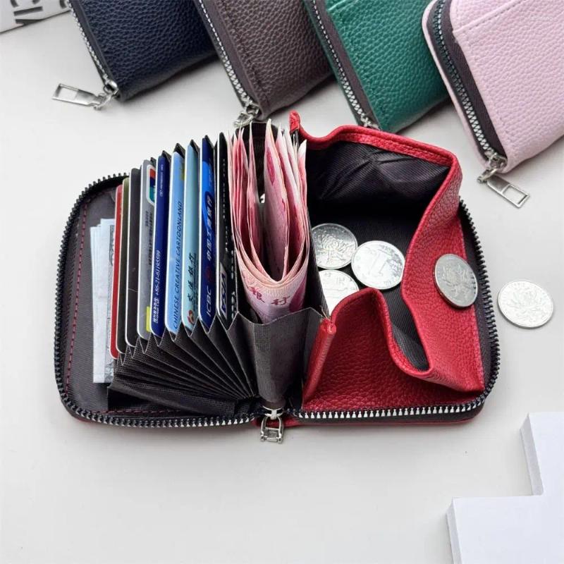 Card Holders Practical PU Leather Women's Wallet Multi-Cards Slot Solid Color S Holder Anti-theft Portable Zipper Coin Purse Men
