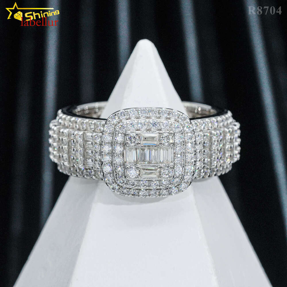 Hip Hop Jewelry Gold Plated Sier Mens Ring baguette Moissanite Dia Iced Out Rings