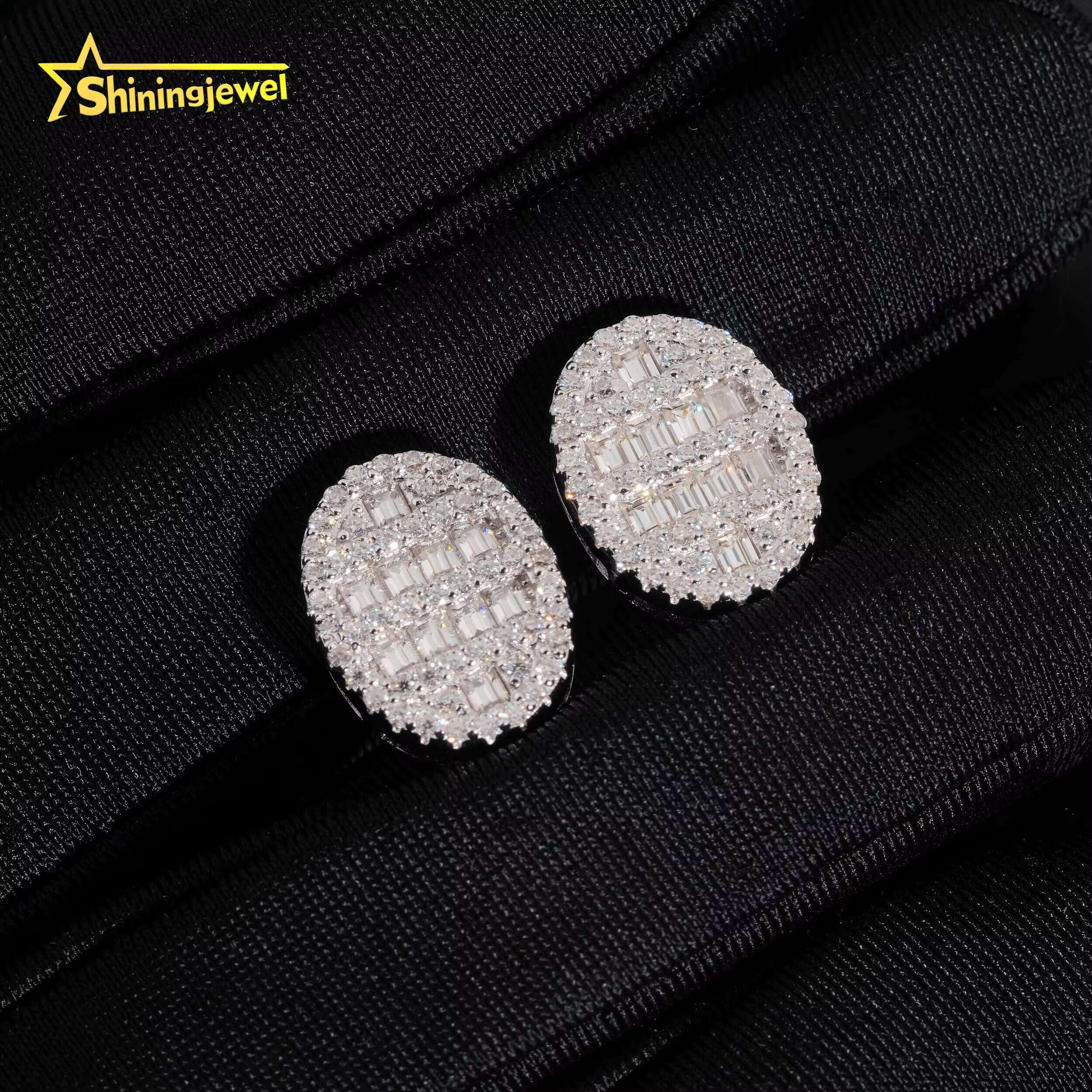 Baguette Cut Iced Out Moissanite Earrings 925 Sterling Silver Hip Hop Ear Rings with Diamonds for Men Women Stud Earrings