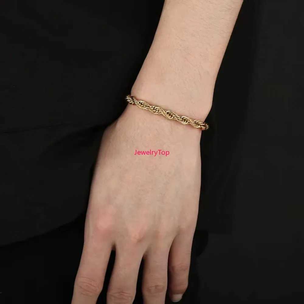 Hot sale Wholesale Fine 18k Gold 925 Sterling Silver 4MM Chain Bracelets for Men Charm Women La Boy Wedding Party 20cm 8in. W250630