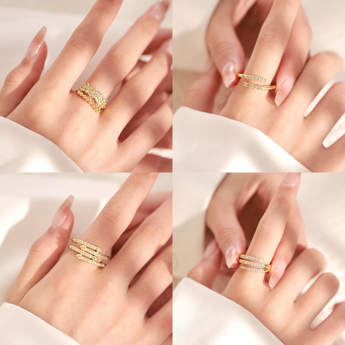 Free shipping designer jewelry Design INS Copper Plated 18K Gold Zircon Geometric Ring for Women Simple Personality Minimalist Style Open Ring