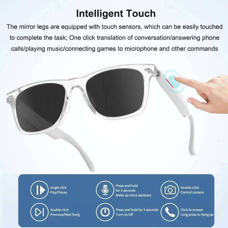 Smart AI Glasses 100+ Languages Real-time Translation Bluetooth Sunglasses Earphones Voice Assistant Call Music glasses with camera
