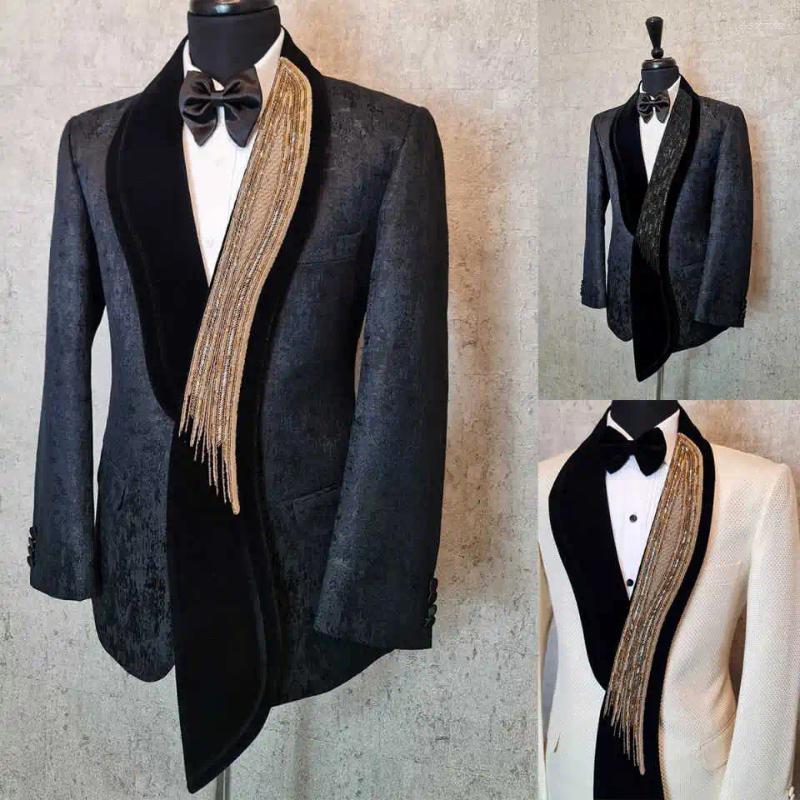 Mens Suits Designer Wedding Tuxedos Beaded Jacquard Men Shawl Lapel 2 Piece Set Jacket Pants Unique Groom Blazers Customized