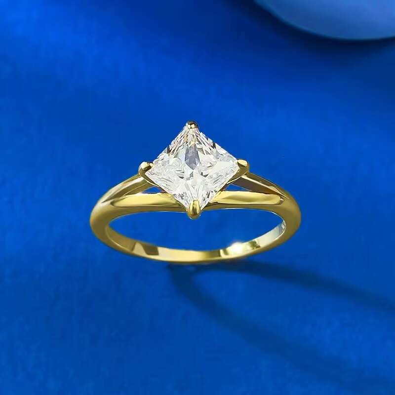 High Quality 18K Gold Plated 925 Sterling Silver 1ct D Color Princess Cut Moissanite Diamond Wedding Rings for Women