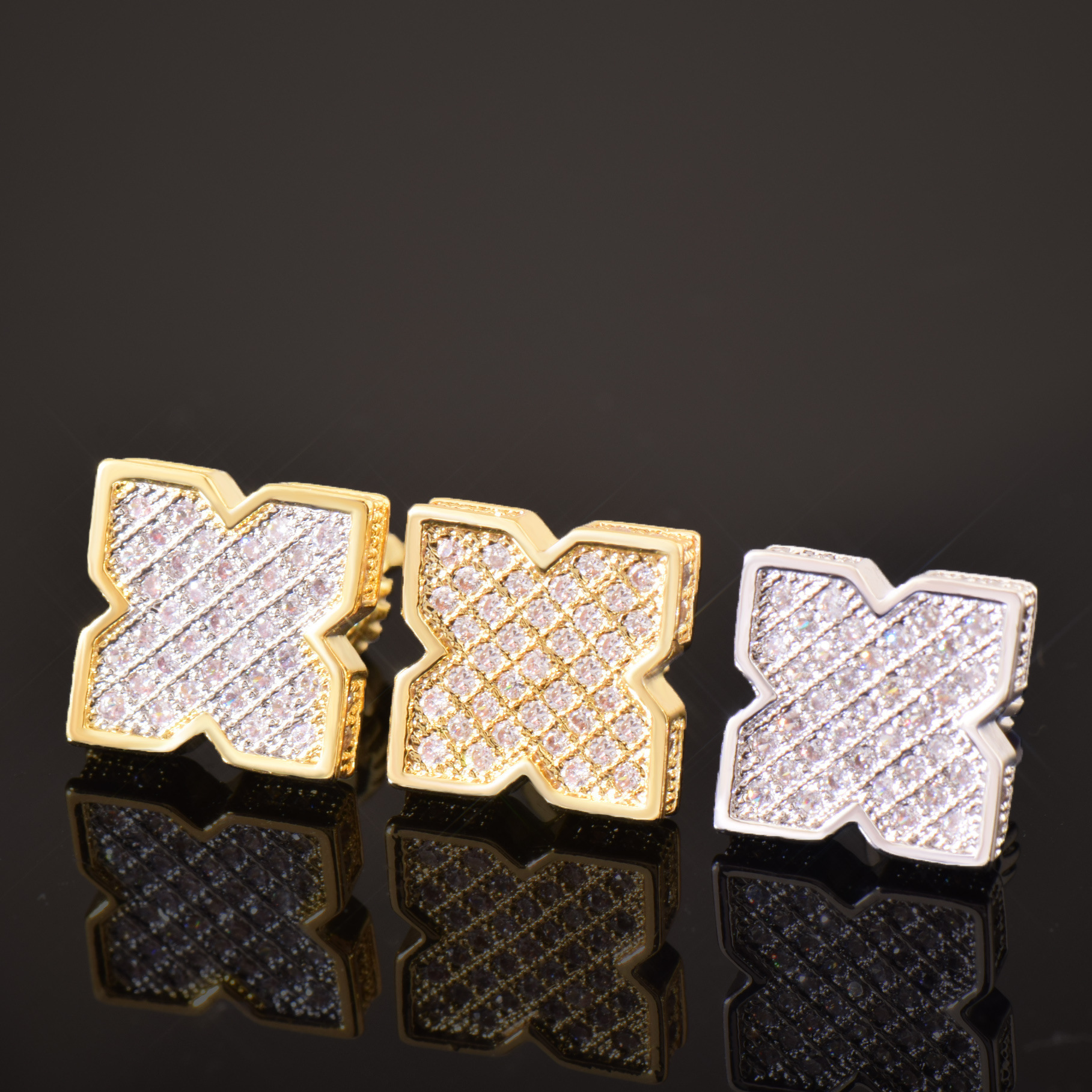 Luxury Jewelry Hip Hop VVS Moissanite Lucky Clover Square Stud Earrings Minimalist Iced Out Pass the diamond tester