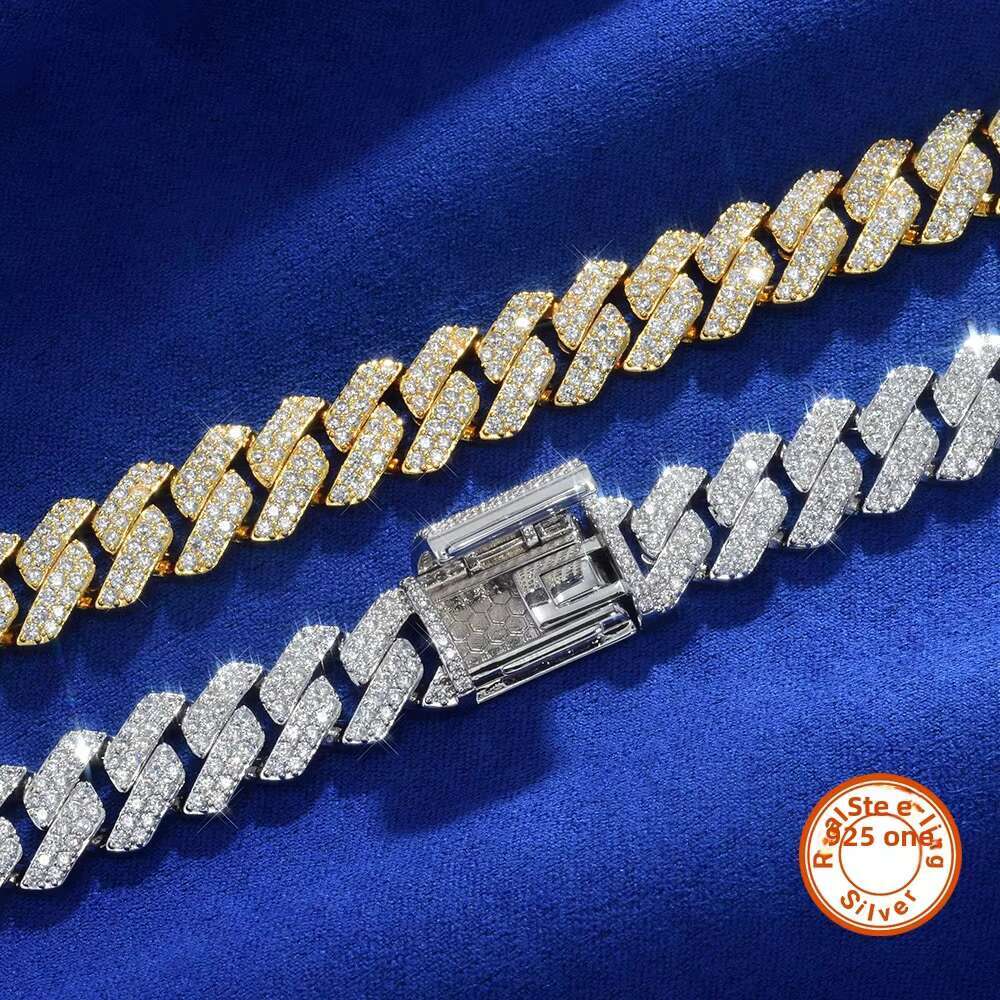 High Quality Luxurious 12mm Diamond-Shaped Cuban Chain Necklace with Silver Moissanite Box Clasp Wholesale