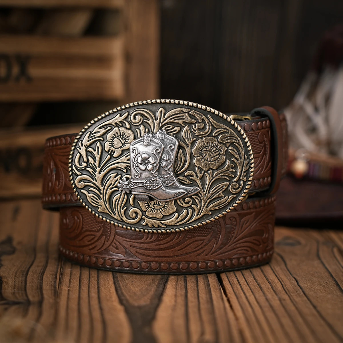 Men Women-Western-Cowboy-PU Leather-Belts - Vintage Belt Floral Engraved Buckle Belt for Jeans 250627