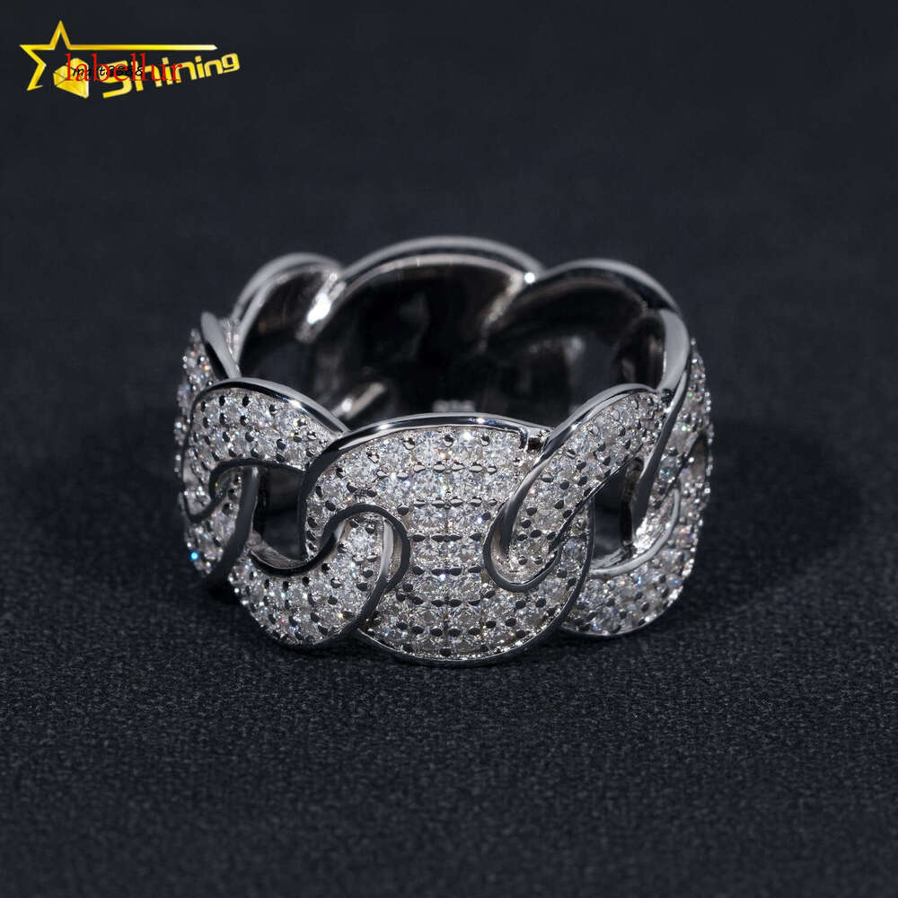 Ready to Ship Fine Jewelry GRA Certified Gold Plated Sier Iced Out Cuban Moissanite Hip Hop Ring