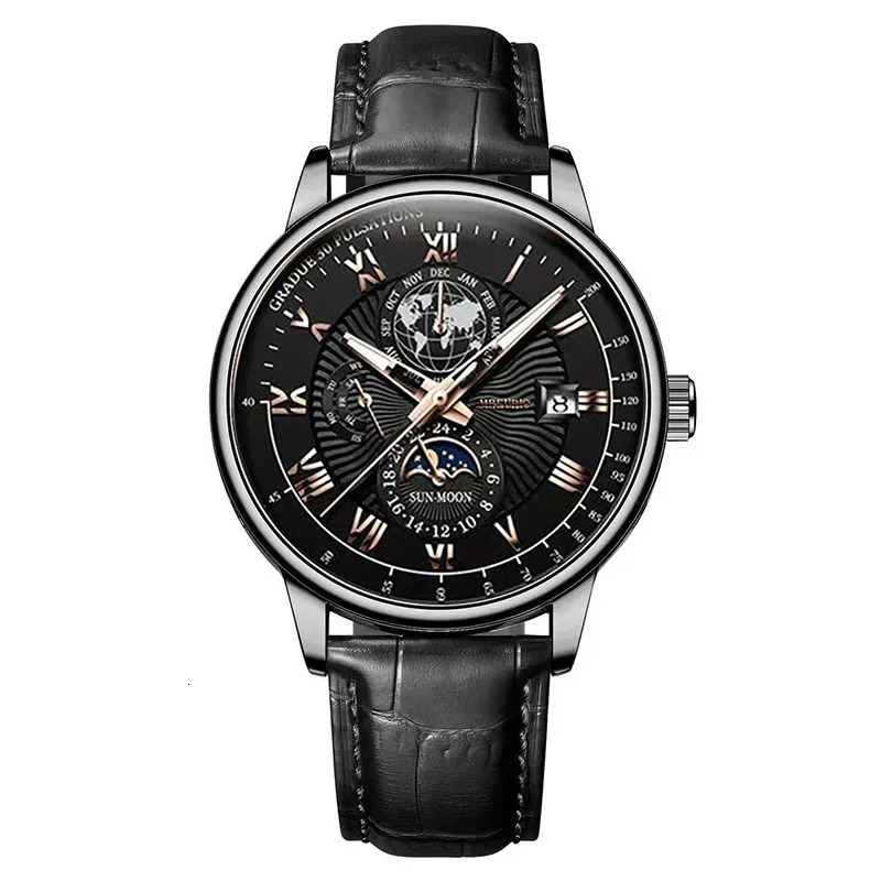 2025 Mens Watch Chronograph Moon Phase Pattern Luminous Top Sport Male Wristwatch Leather Men Quartz Watches Casual Clock 250928 - view 4