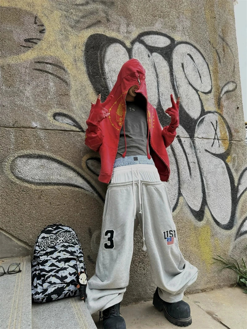25FW Fake Three Waistband Letter Embroidery Drawstring Casual Project Sports Pants For Men Women Loose Wideleg Sweatpants 250922