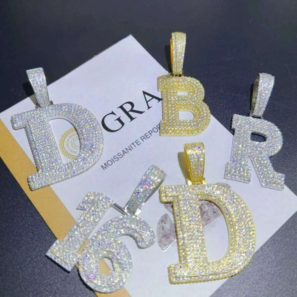 A-Z Sterg Sier Shiny Moissanite Letter Pendant with 3mm 24inch Rope Chain Jewelry for Men Women Nice Gift