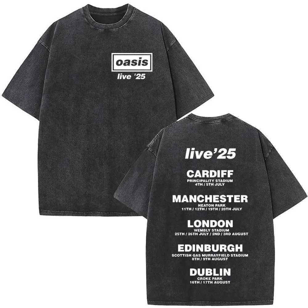 Rock Band OOasis Live 25 Tour Dont Look Back in Anger T Shirt Men Women Vintage Washed Oversized Cotton Short Sleeve TshirtsXJ250929