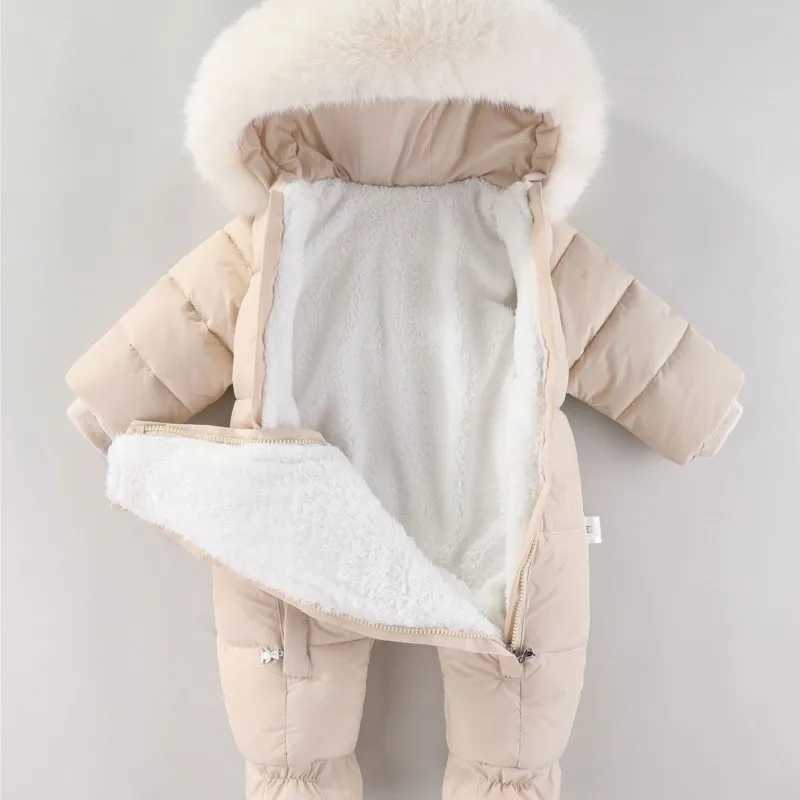 YBFSKID Baby Girls Winter Jumpsuits Plus Velvet Warm Newborn Babys Overalls Infant Girls Snowsuit Toddler Romper Outerwear Coats L250930Y4UI