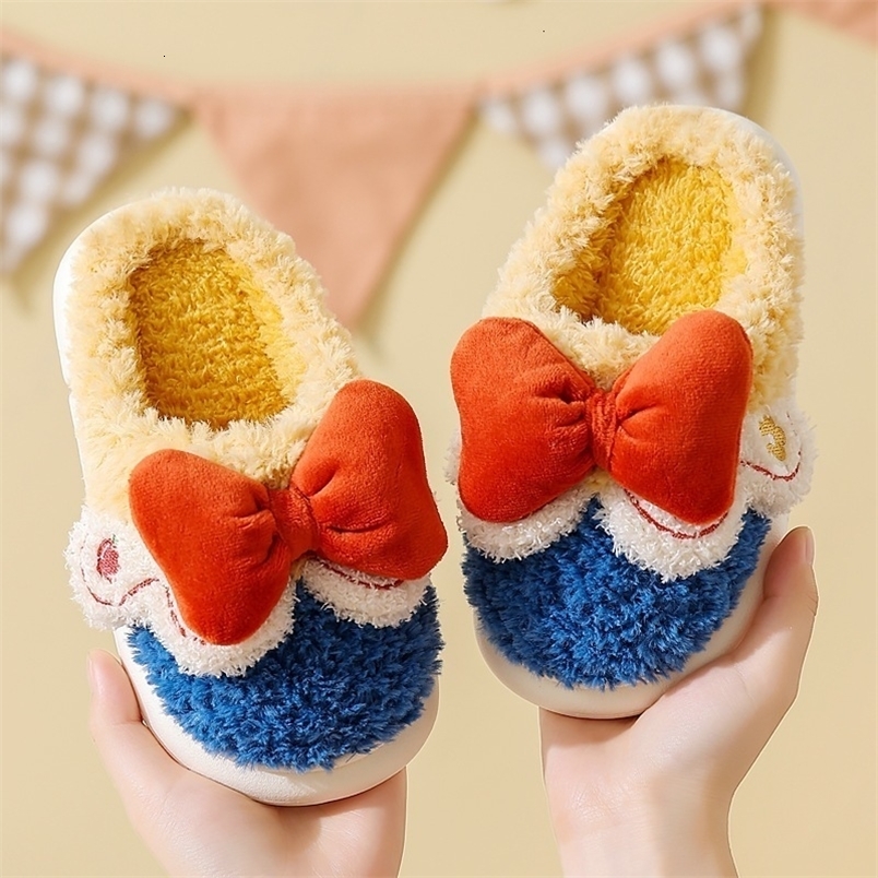 Slipper Children's Cotton Slippers With Bowknot Solid Color Comfortable Cute Cartoon Casual Kids Plush Slippers First Walkers Boys Girls 230301