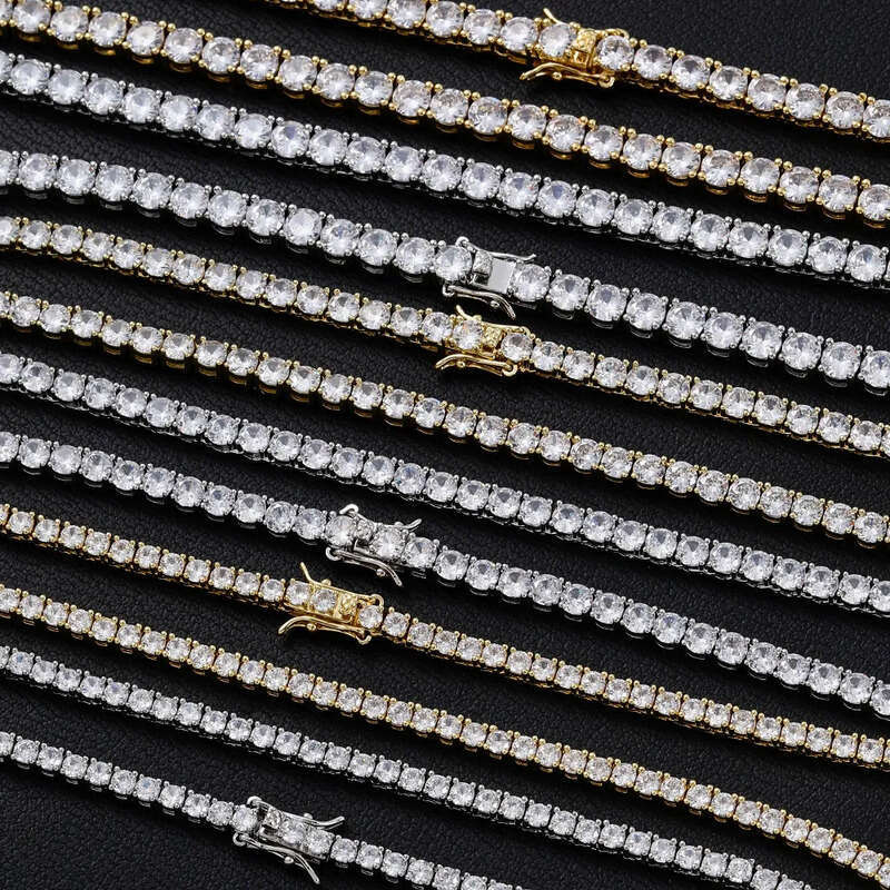 Designer Rose gold 4mm 5mm VVS Moissanite Tennis Chain 6-24 inch Women's and Men's Bracelet Necklace
