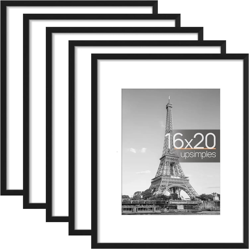 2026 Upsimples 16X20 Picture Frame Set Of 5 Display Pictures 11X14 With Mat Or Without Wall Gallery Poster Frames Black 240722 H260306