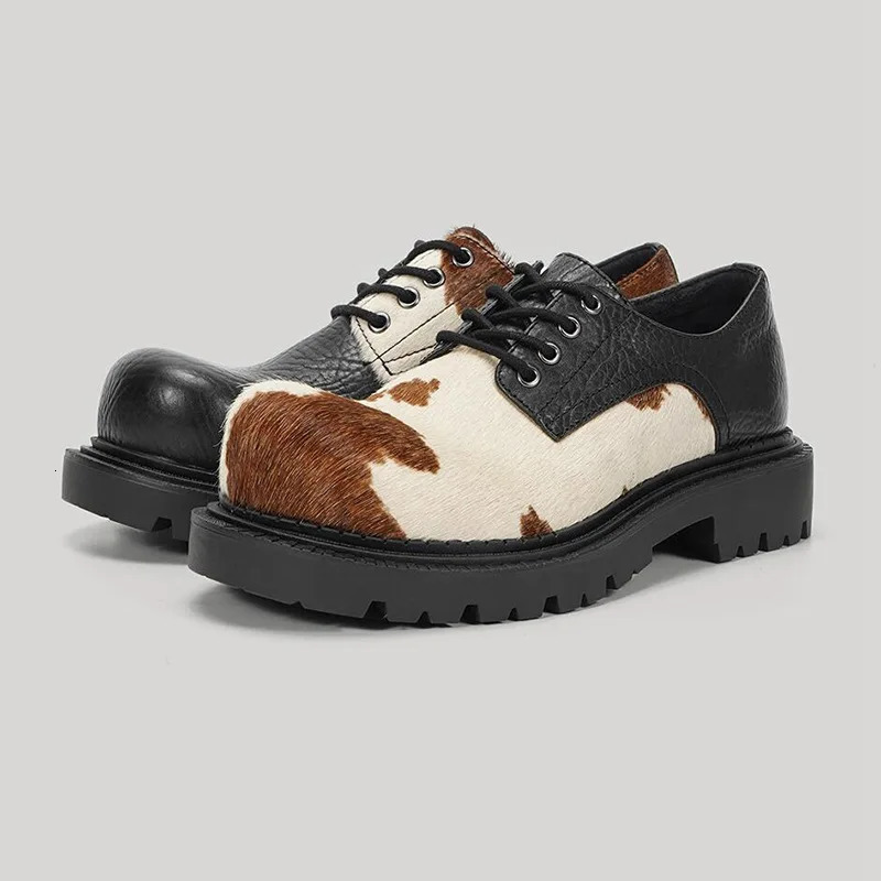 Unisex Men women Black Thick Soled Derby Shoes Leather Big Toe Fashion HighGrade High Street Shoes Couple Style Casual Shoes 250922 - view 3