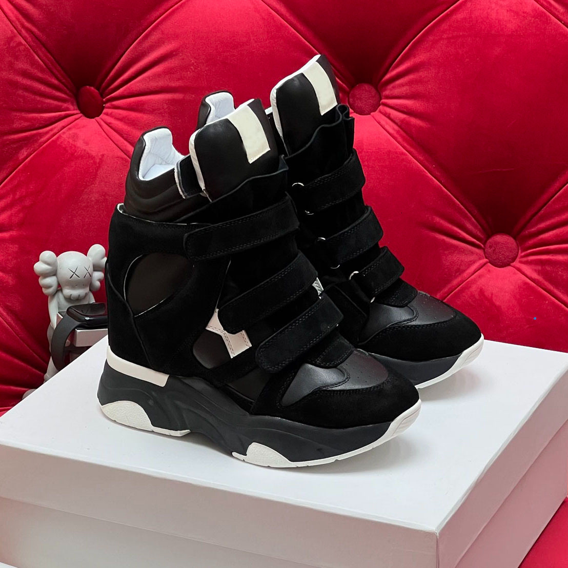Designer Shoes Sneakers Marants Isabelle Designer Shoes High Quality Hot Sale Black Genuine Leather Womens Wedge Sneakers Casual Chamois Suede Marants Shoes