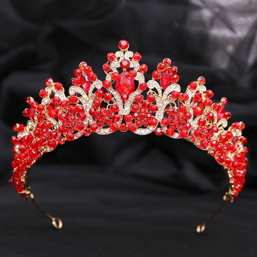 Baroque Handmade Pink Crystal Beads Bridal Tiara Crown Rhinestone Pageant Diadem Floral Headpiece Wedding Hair Dress Accessories 250929