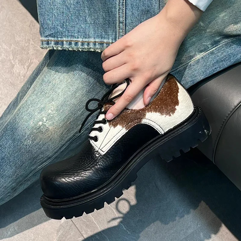Unisex Men women Black Thick Soled Derby Shoes Leather Big Toe Fashion HighGrade High Street Shoes Couple Style Casual Shoes 250922 - view 5