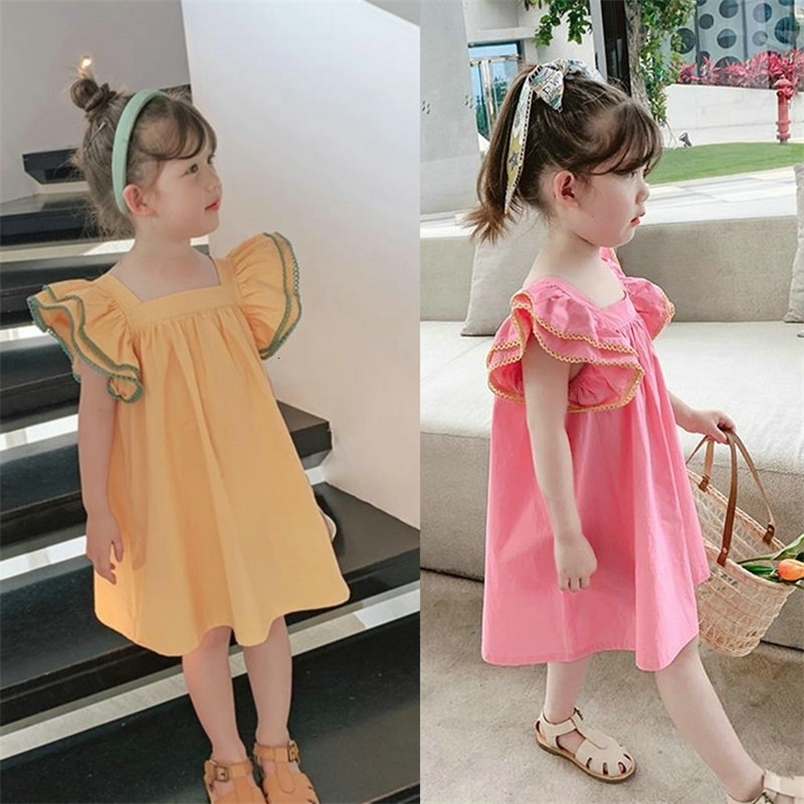Girl's Dresses Girls Dress Flying Sleeves Square Collar Sweet Dress Princess Vestidos Summer Baby Kids Clothes Children'S Clothing 230519