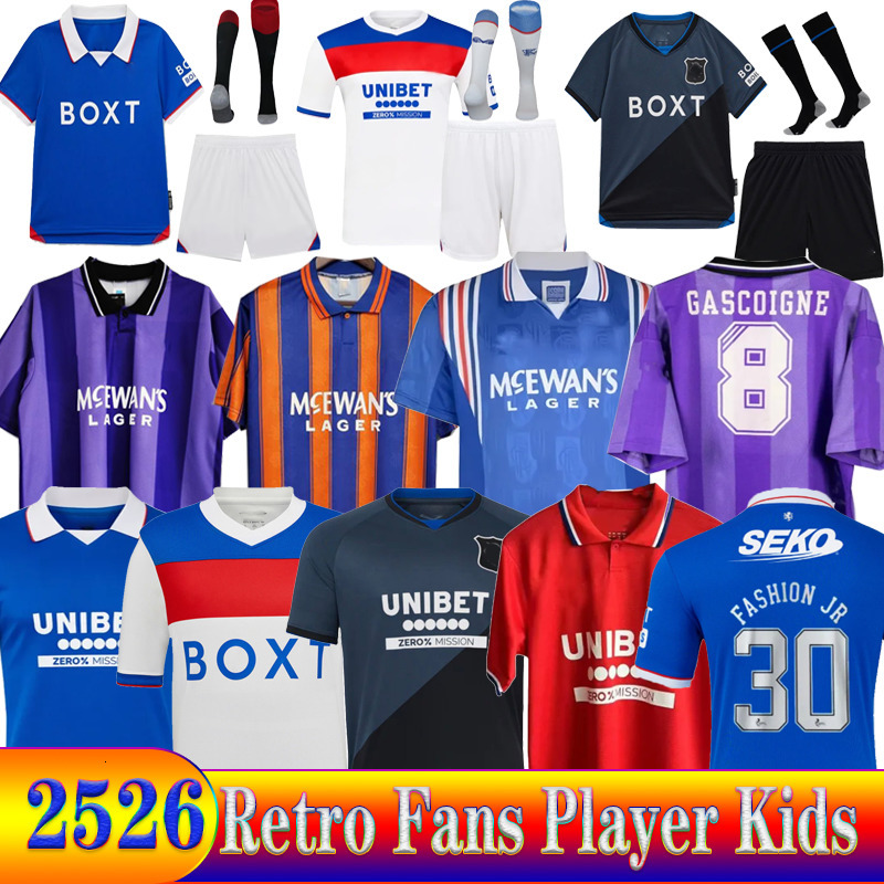 25 26 Glasgow RangersSoccer Jerseys Retro Home Shirt Away Glasgow COLAK ROOFE LUNDSTRAM HAGI BARKER MORELOS TAVERNIER KENT TILLMAN 3RD Football Man Kids Kit